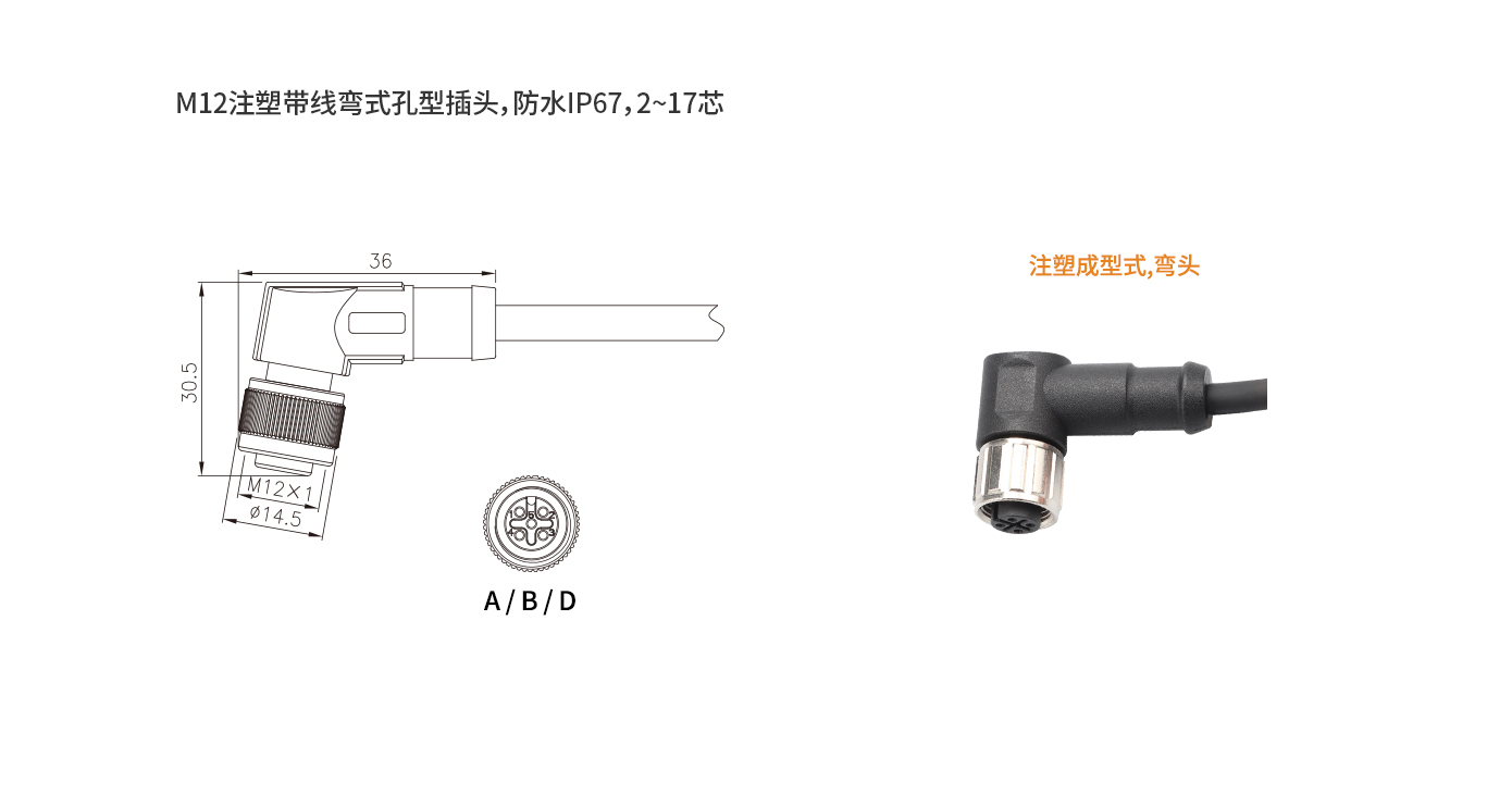 M12注塑帶線彎頭